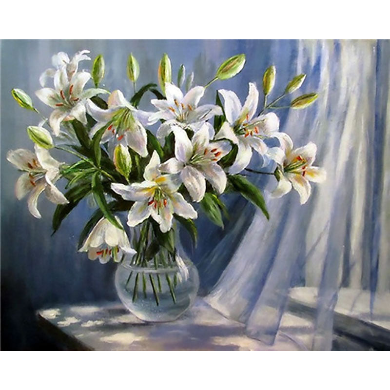 Adult Digital Oil Painting Of Flowers And Butterflies In Vases