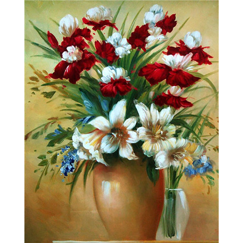 Adult Digital Oil Painting Of Flowers And Butterflies In Vases