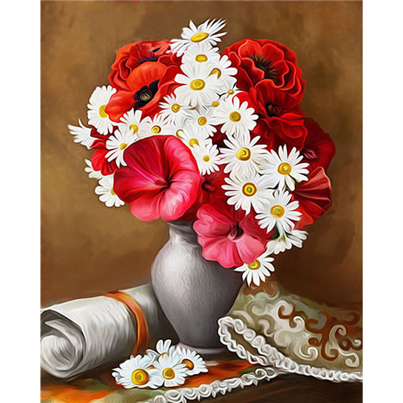 Adult Digital Oil Painting Of Flowers And Butterflies In Vases