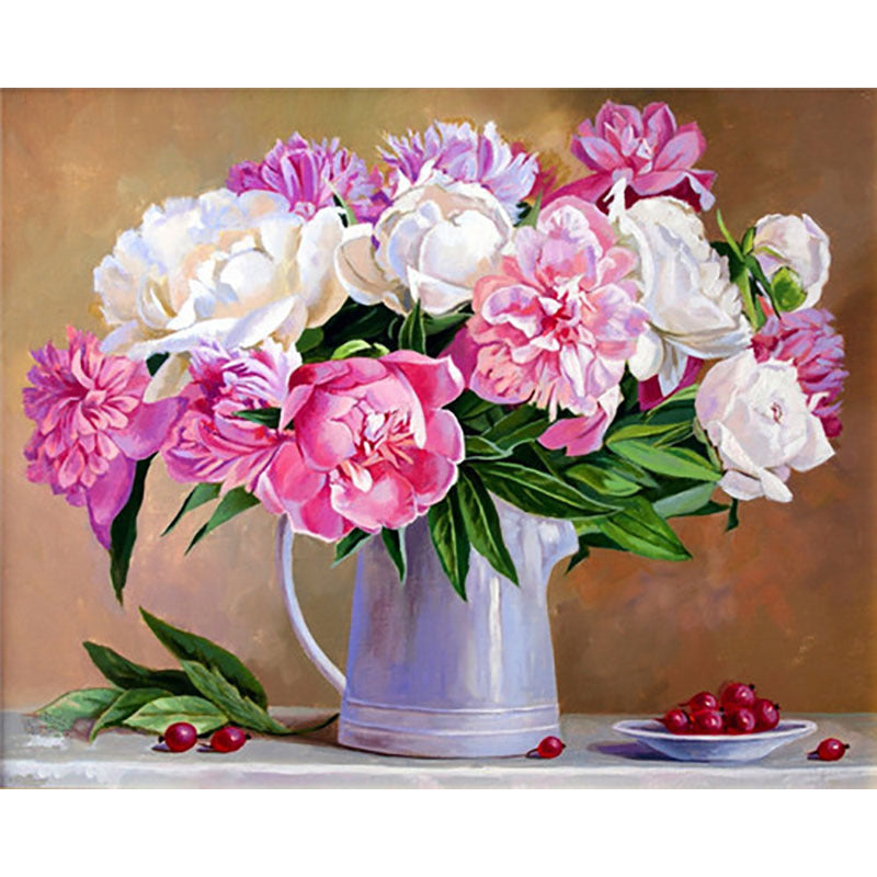 Adult Digital Oil Painting Of Flowers And Butterflies In Vases