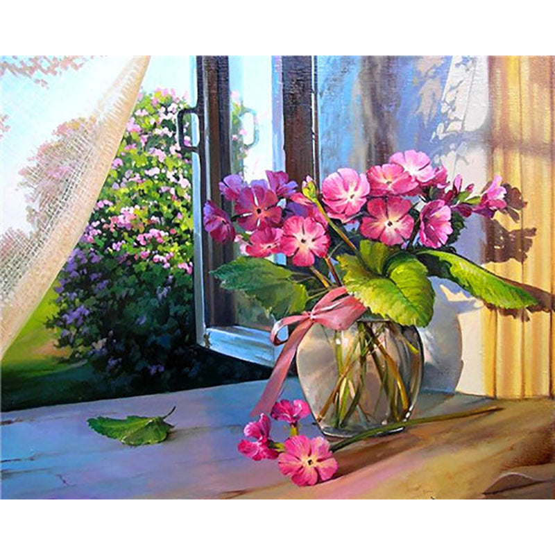 Adult Digital Oil Painting Of Flowers And Butterflies In Vases