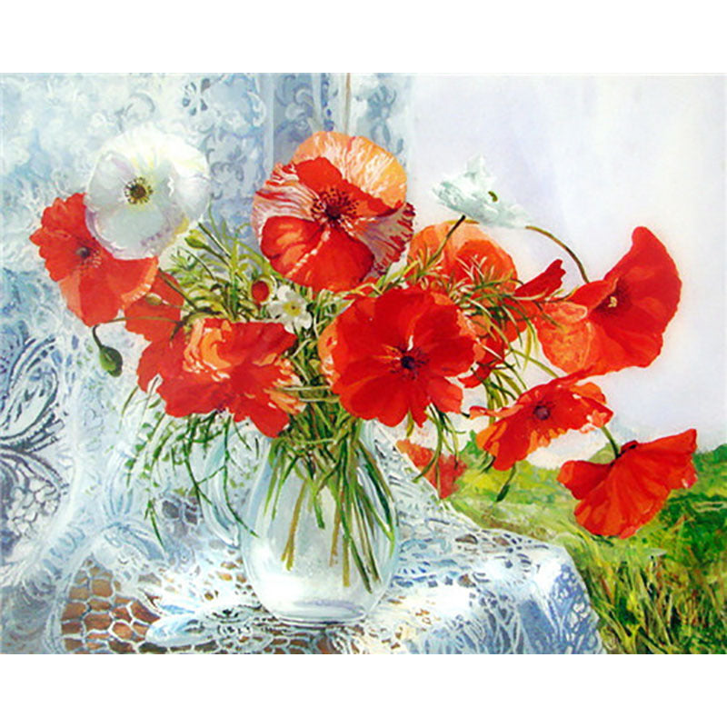 Adult Digital Oil Painting Of Flowers And Butterflies In Vases