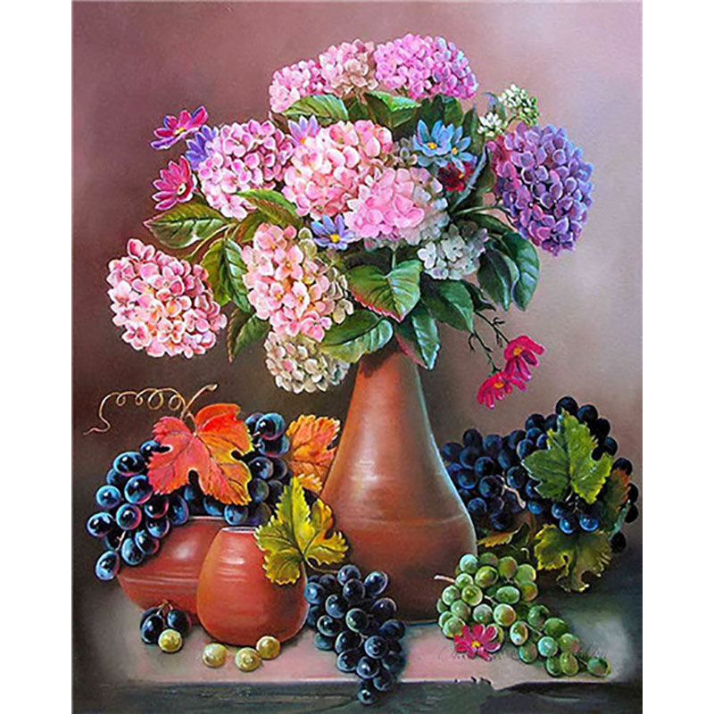 Adult Digital Oil Painting Of Flowers And Butterflies In Vases