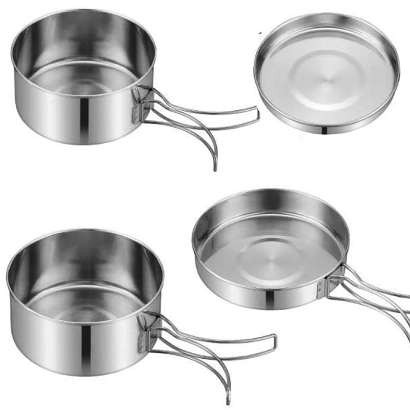 Outdoor Stainless Steel Cookware Suit Camping Portable Cookware Pot Set